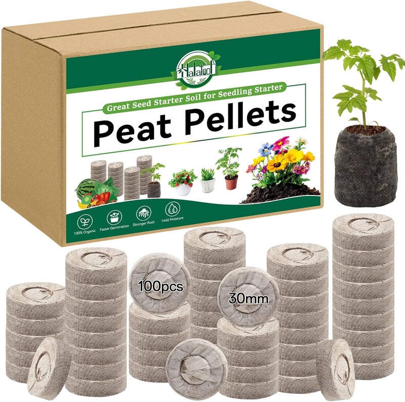 Halatool 100 Pcs 30mm Peat Pellets Block Potting Soil for Seedlings, Compressed Garden Soil Seed Starter Nutrient Peat Pods for Starting Seeds, Planting Flowers, Vegetables, Herbs - Image 1